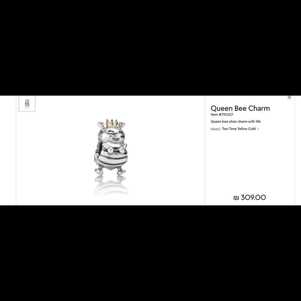 Pandora Queen Bee Charm Sterling Silver Gold Crown